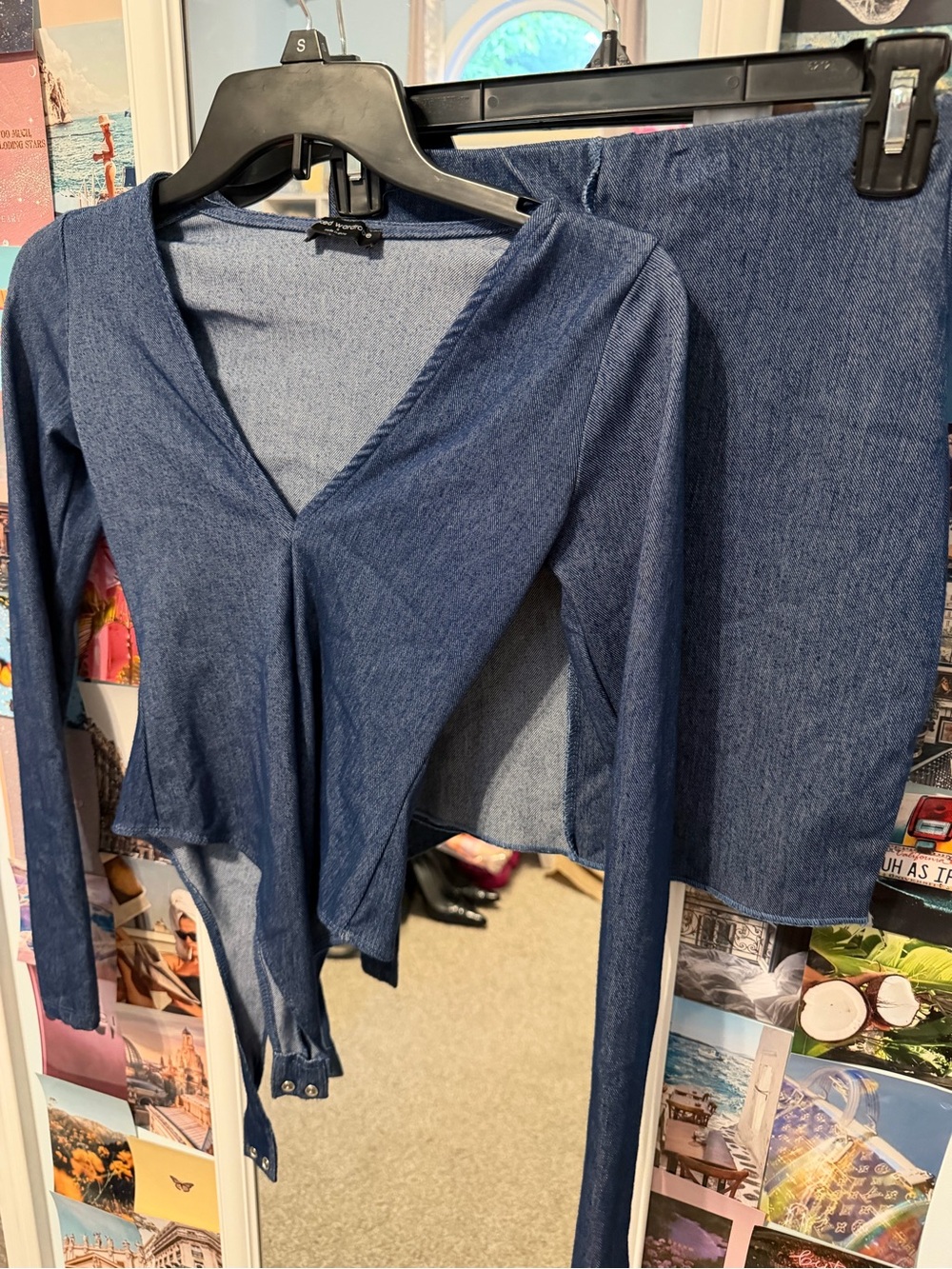 naked wardrobe Denim-Look Blue Skirt Set